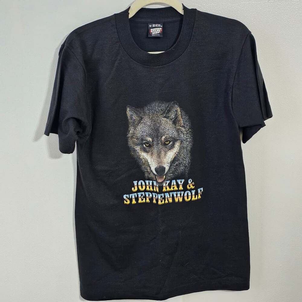 Vintage 80s John Kay Steppenwolf Tour T Shirt M Screen Stars Wolf Band Tee